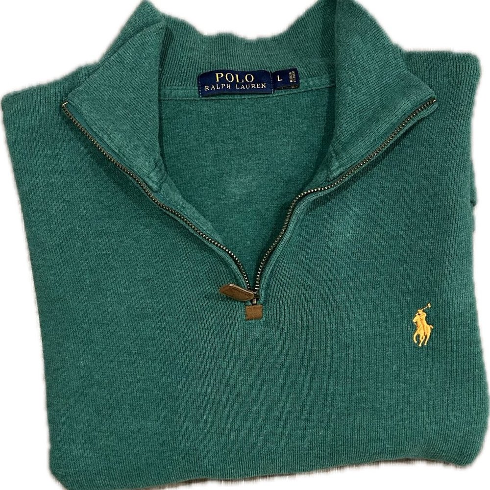 Polo RALPH LAUREN Men's Size LG Pullover sweater Hunter Green Estate-Rib